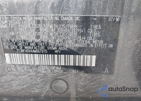 2010 Toyota Rav4 Sport from USA, damaged, VIN 2T3RF4DV4AW067815